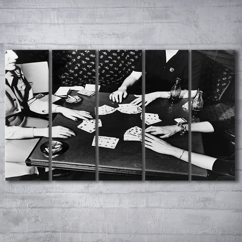 Women Playing Poker 1940s Bar Art Black and White Art Girls Night, 5 Pieces Large Canvas Print