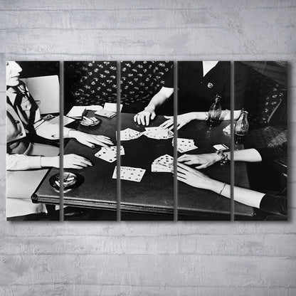 Women Playing Poker 1940s Bar Art Black and White Art Girls Night, 5 Pieces Large Canvas Print