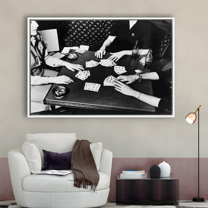 Women Playing Poker 1940s Bar Art Black and White Art Girls Night, Floating Framed Canvas Print
