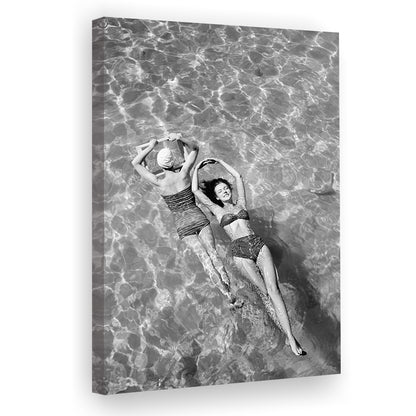 Women Swimming in Pool Retro Black and White Art Summer Print, Canvas Print Wall Art