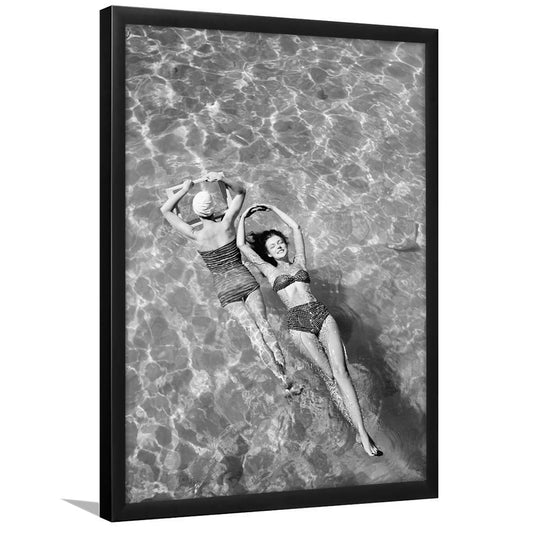 Women Swimming in Pool Retro Black and White Art Summer Print, Framed Art Print Wall Decor