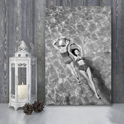 Women Swimming in Pool Retro Black and White Art Summer Print, Canvas Print Wall Art