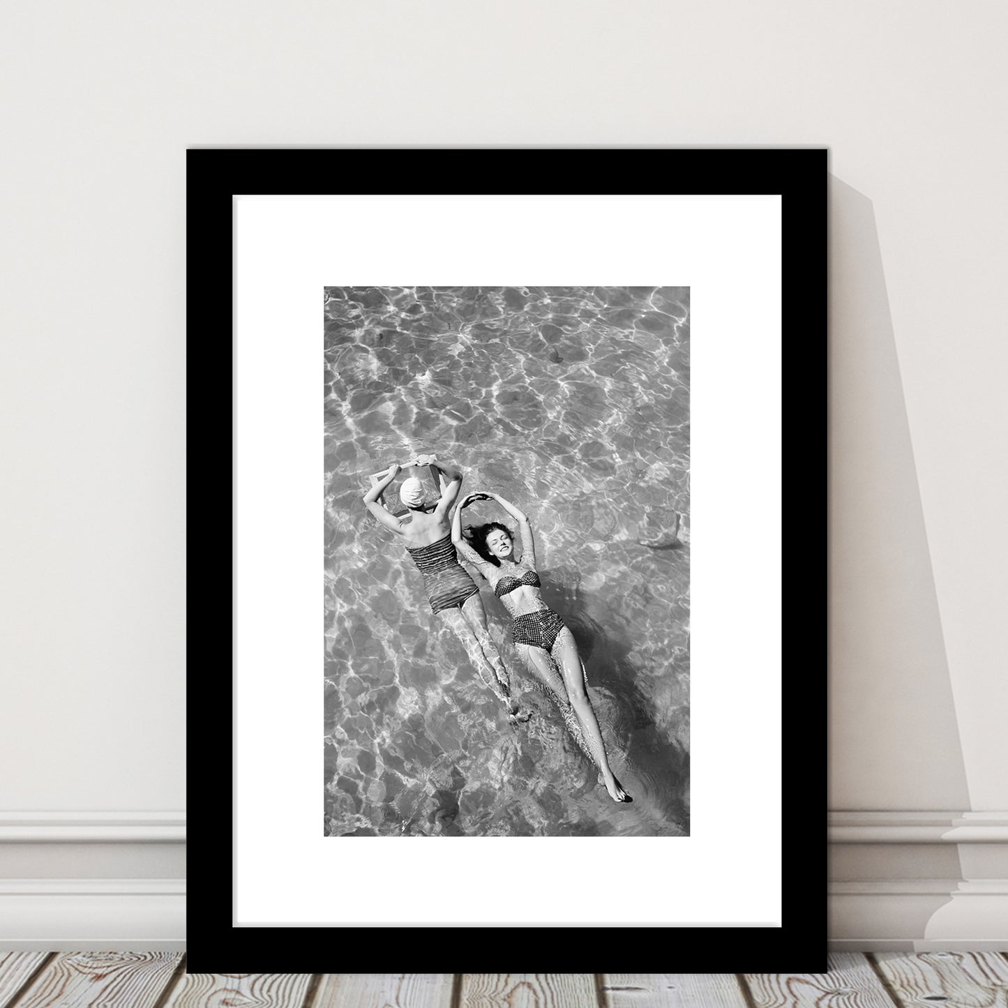 Women Swimming in Pool Retro Black and White Art Summer Print, Framed Art Print White Border Wall Decor