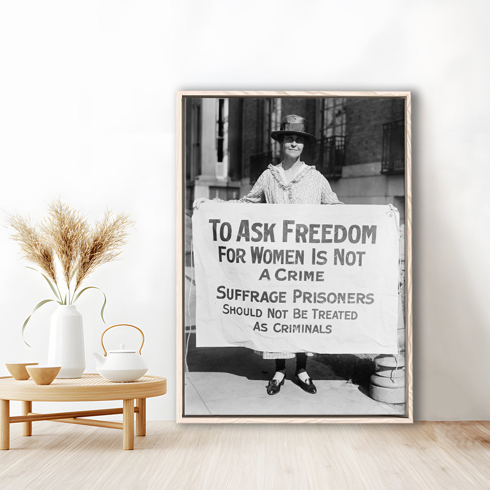 Women's Suffrage Movement Black and White Art Vintage Feminist Wall Art, Floating Framed Canvas Print