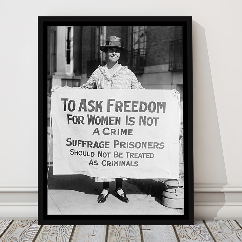 Women's Suffrage Movement Black and White Art Vintage Feminist Wall Art, Floating Framed Canvas Print