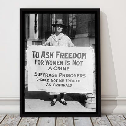 Women's Suffrage Movement Black and White Art Vintage Feminist Wall Art, Floating Framed Canvas Print