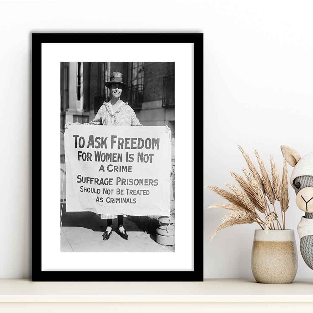 Women's Suffrage Movement Black and White Art Vintage Feminist Wall Art, Framed Art Print White Border Wall Decor