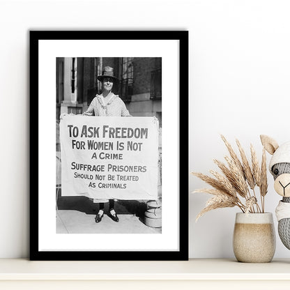 Women's Suffrage Movement Black and White Art Vintage Feminist Wall Art, Framed Art Print White Border Wall Decor