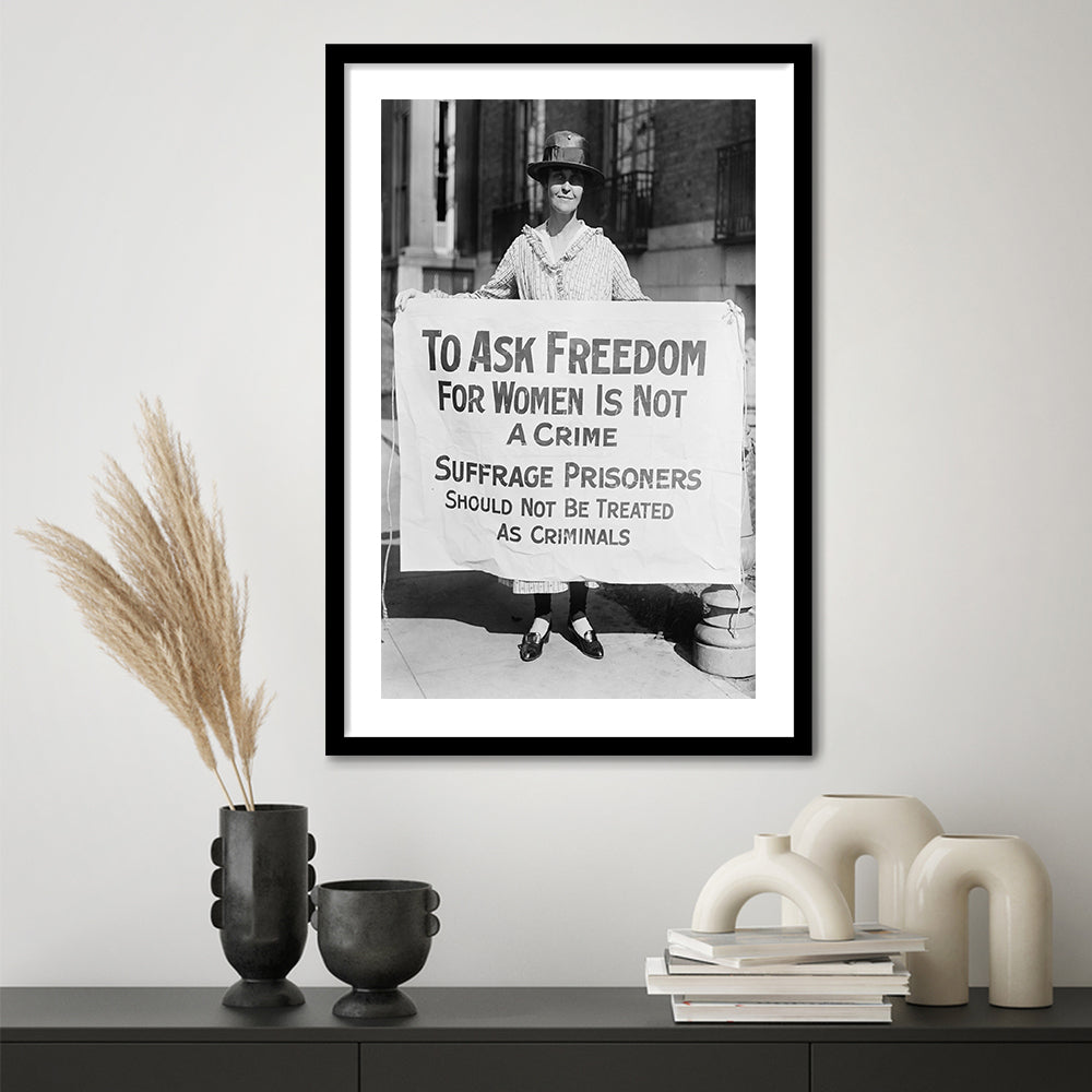 Women's Suffrage Movement Black and White Art Vintage Feminist Wall Art, Framed Art Print White Border Wall Decor