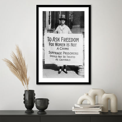 Women's Suffrage Movement Black and White Art Vintage Feminist Wall Art, Framed Art Print White Border Wall Decor