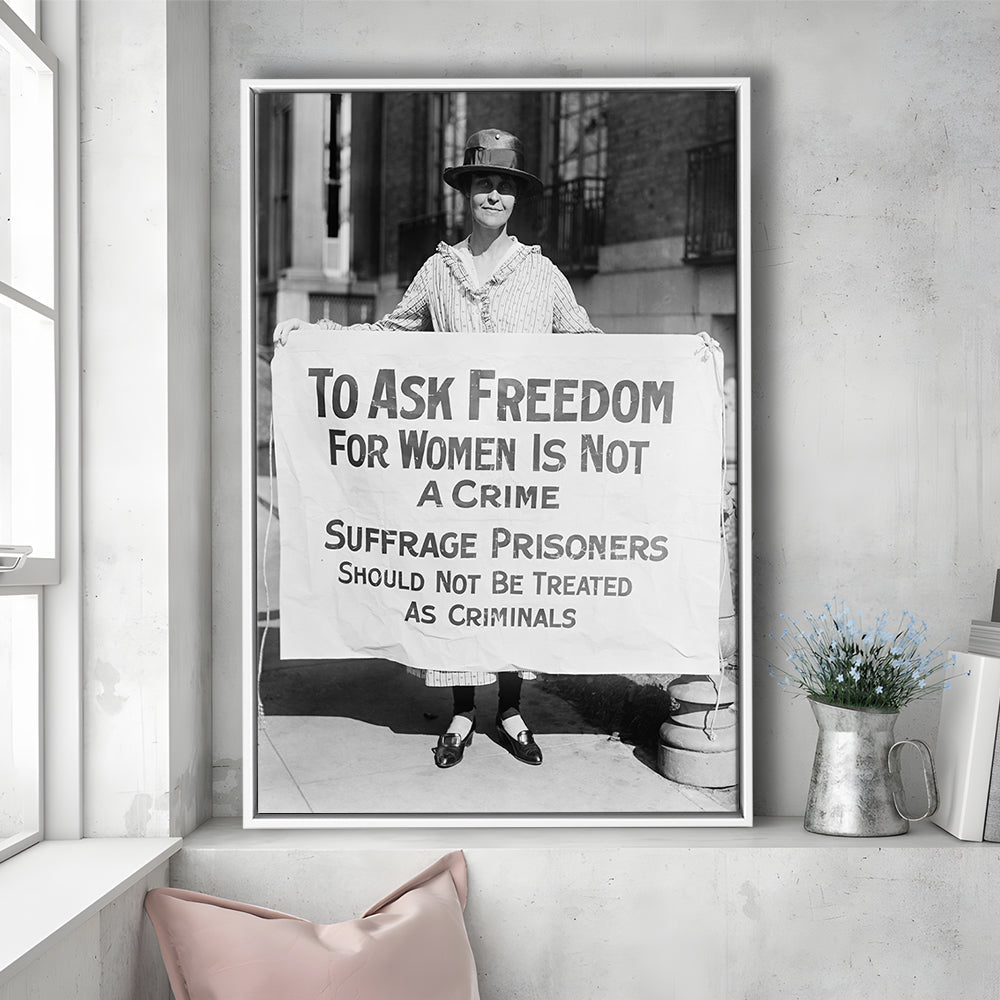 Women's Suffrage Movement Black and White Art Vintage Feminist Wall Art, Floating Framed Canvas Print