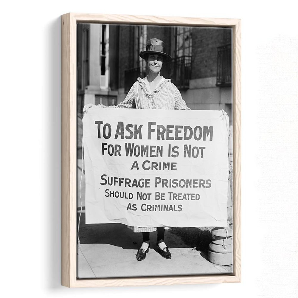 Women's Suffrage Movement Black and White Art Vintage Feminist Wall Art, Floating Framed Canvas Print