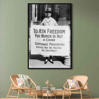 Women's Suffrage Movement Black and White Art Vintage Feminist Wall Art, Floating Framed Canvas Print