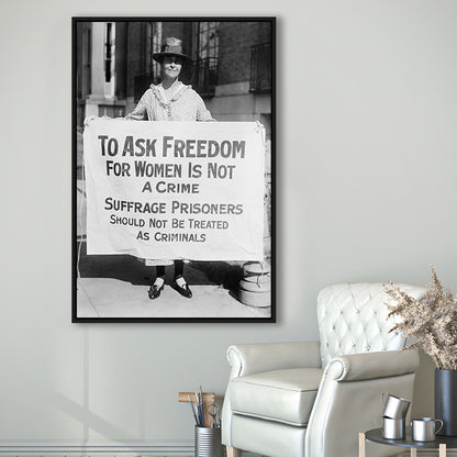 Women's Suffrage Movement Black and White Art Vintage Feminist Wall Art, Floating Framed Canvas Print