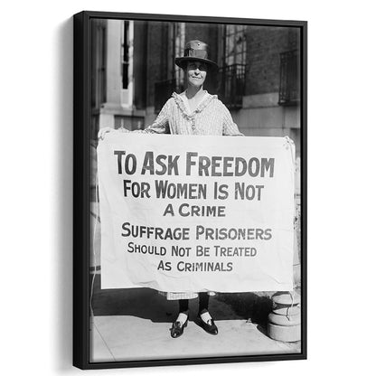 Women's Suffrage Movement Black and White Art Vintage Feminist Wall Art, Floating Framed Canvas Print