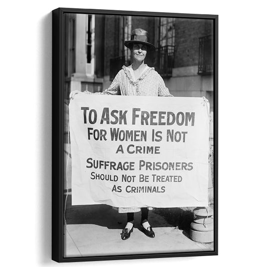 Women's Suffrage Movement Black and White Art Vintage Feminist Wall Art, Floating Framed Canvas Print