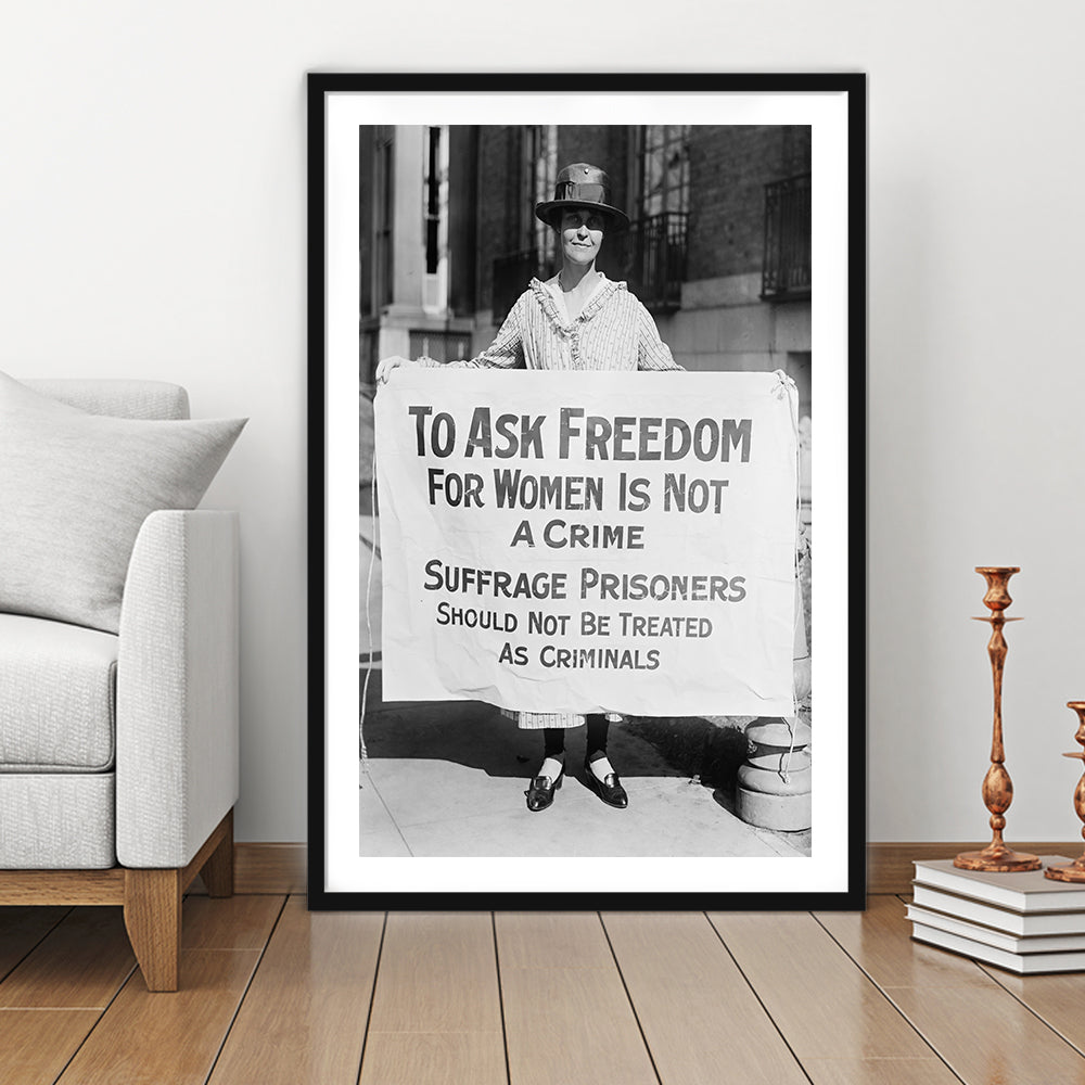 Women's Suffrage Movement Black and White Art Vintage Feminist Wall Art, Framed Art Print White Border Wall Decor