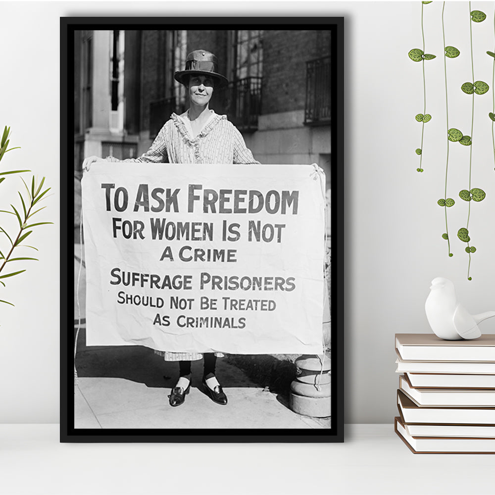 Women's Suffrage Movement Black and White Art Vintage Feminist Wall Art, Floating Framed Canvas Print