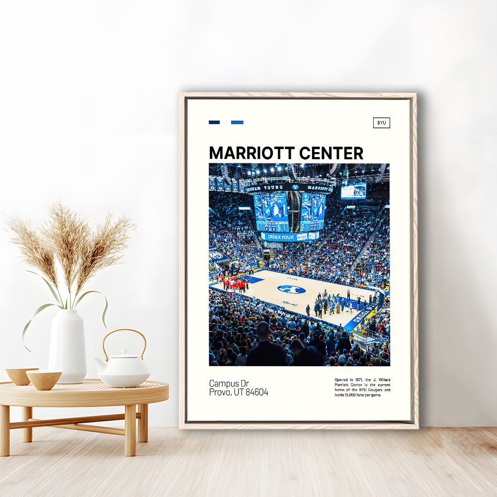 Marriott Center Print, BYU Cougars Stadium Canvas Art, Man Cave Gift, Floating Framed Canvas Print Wall Art