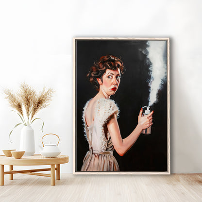 Stinky Bathroom Art Print Vintage Lady Funny Bathroom Decor , Framed Canvas Print Wall Art, Floating Frame