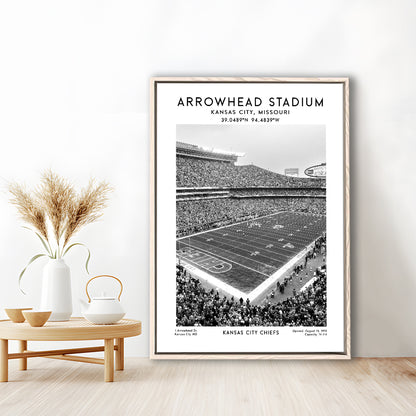 Arrowhead Stadium Black And White, Kansas City, American Wall Art, Framed Canvas Prints Wall Art