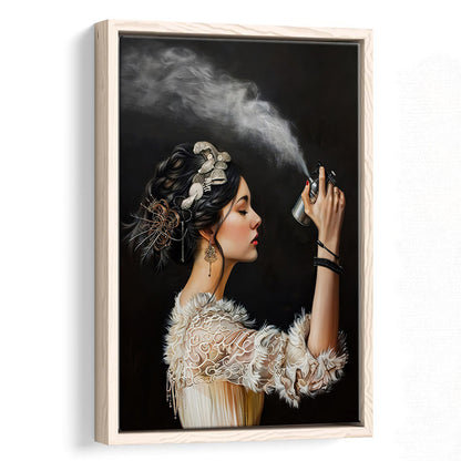 Stinky Bathroom Art Print Vintage Woman Funny Toilet Humor Amusing, Framed Canvas Print Wall Art, Floating Frame