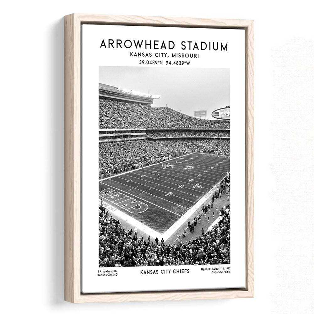 Arrowhead Stadium Black And White, Kansas City, American Wall Art, Framed Canvas Prints Wall Art