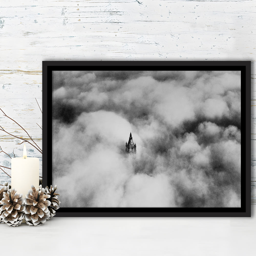 Woolworth Tower New York Black and White Art Vintage City Architecture Print, Floating Framed Canvas Print