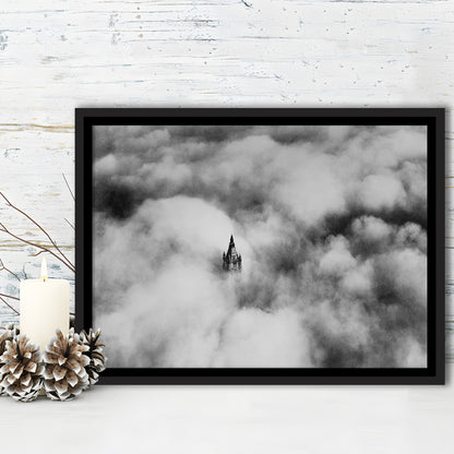 Woolworth Tower New York Black and White Art Vintage City Architecture Print, Floating Framed Canvas Print
