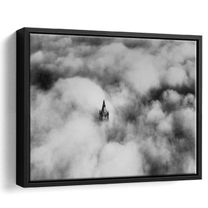Woolworth Tower New York Black and White Art Vintage City Architecture Print, Floating Framed Canvas Print