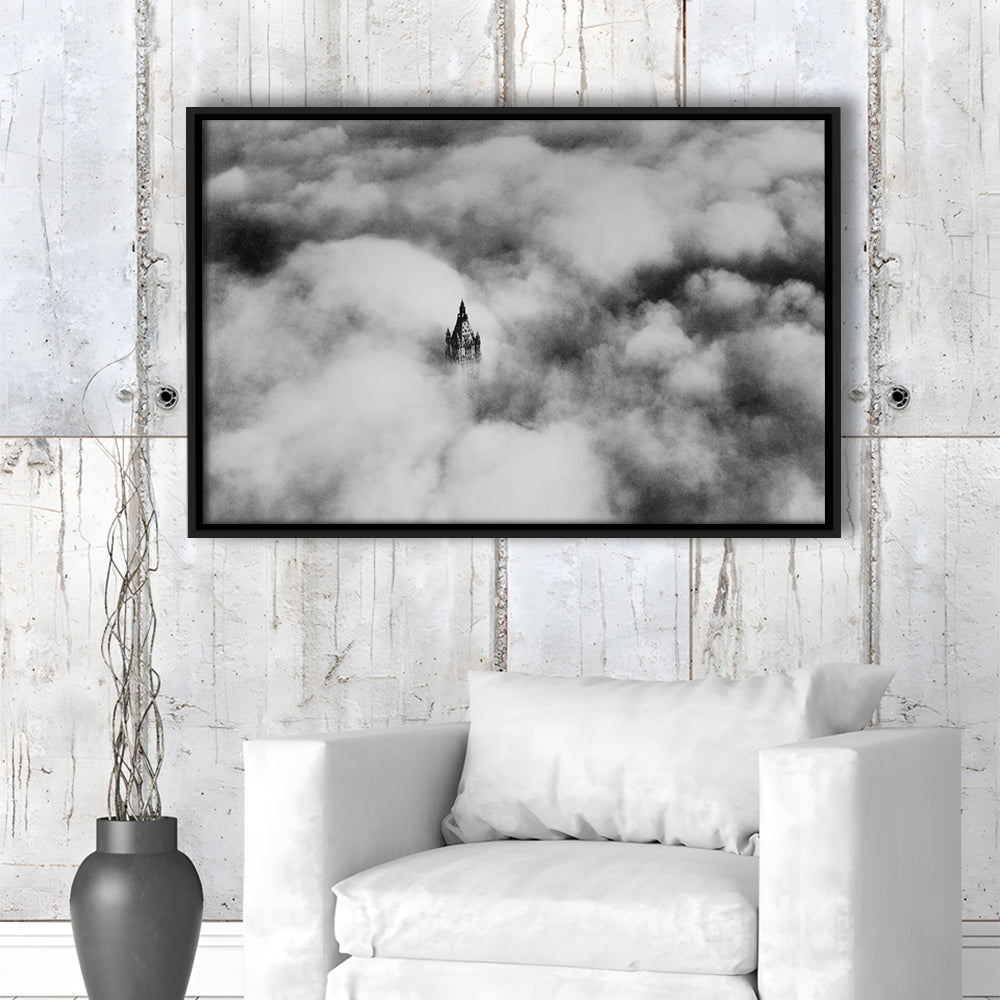 Woolworth Tower New York Black and White Art Vintage City Architecture Print, Floating Framed Canvas Print