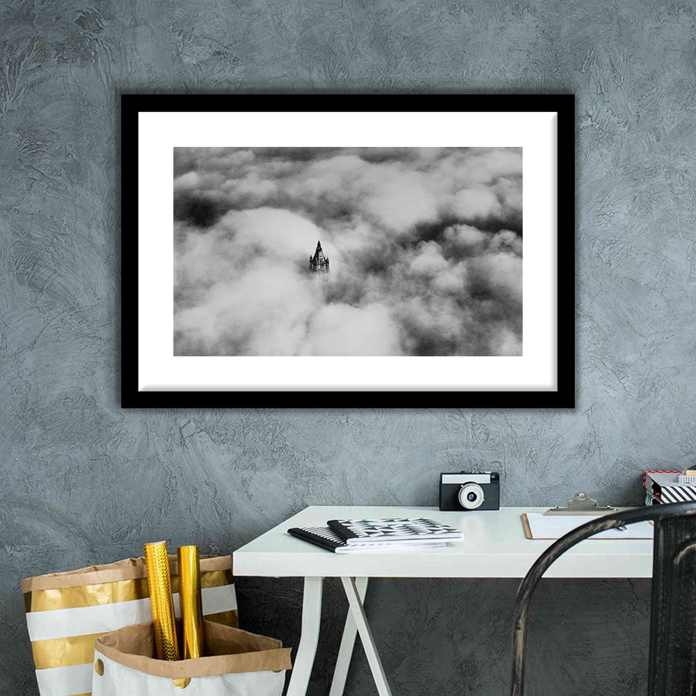 Woolworth Tower New York Black and White Art Vintage City Architecture Print, Framed Art Print White Border Wall Decor