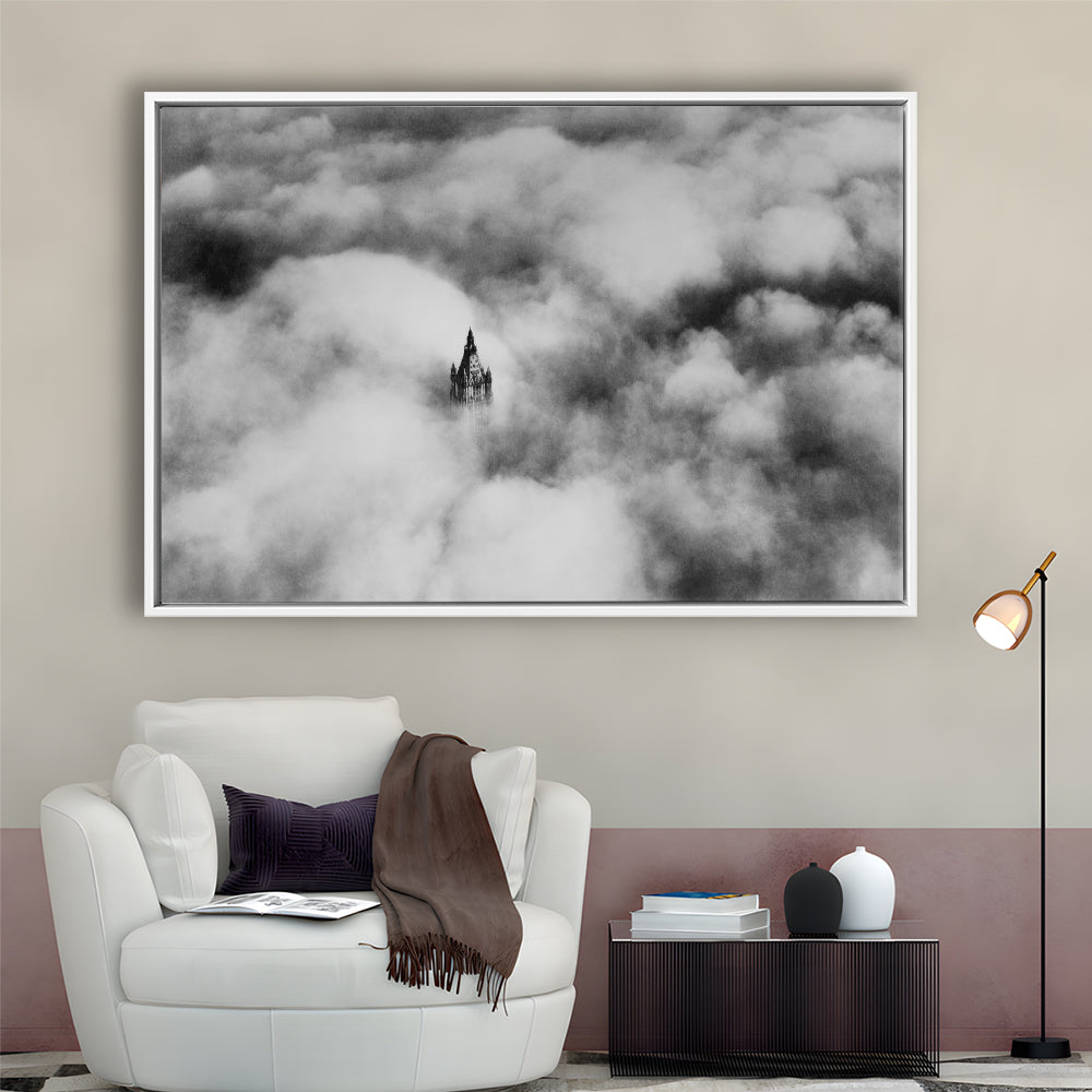 Woolworth Tower New York Black and White Art Vintage City Architecture Print, Floating Framed Canvas Print