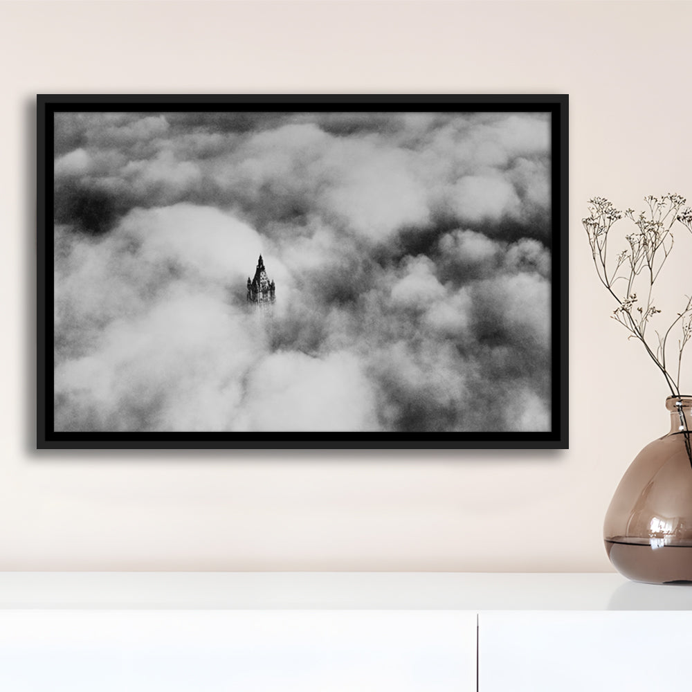 Woolworth Tower New York Black and White Art Vintage City Architecture Print, Floating Framed Canvas Print
