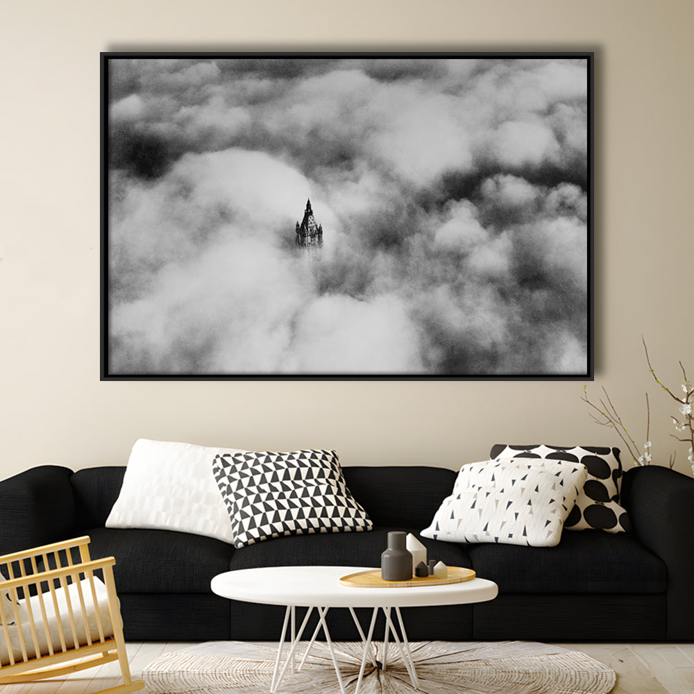Woolworth Tower New York Black and White Art Vintage City Architecture Print, Floating Framed Canvas Print