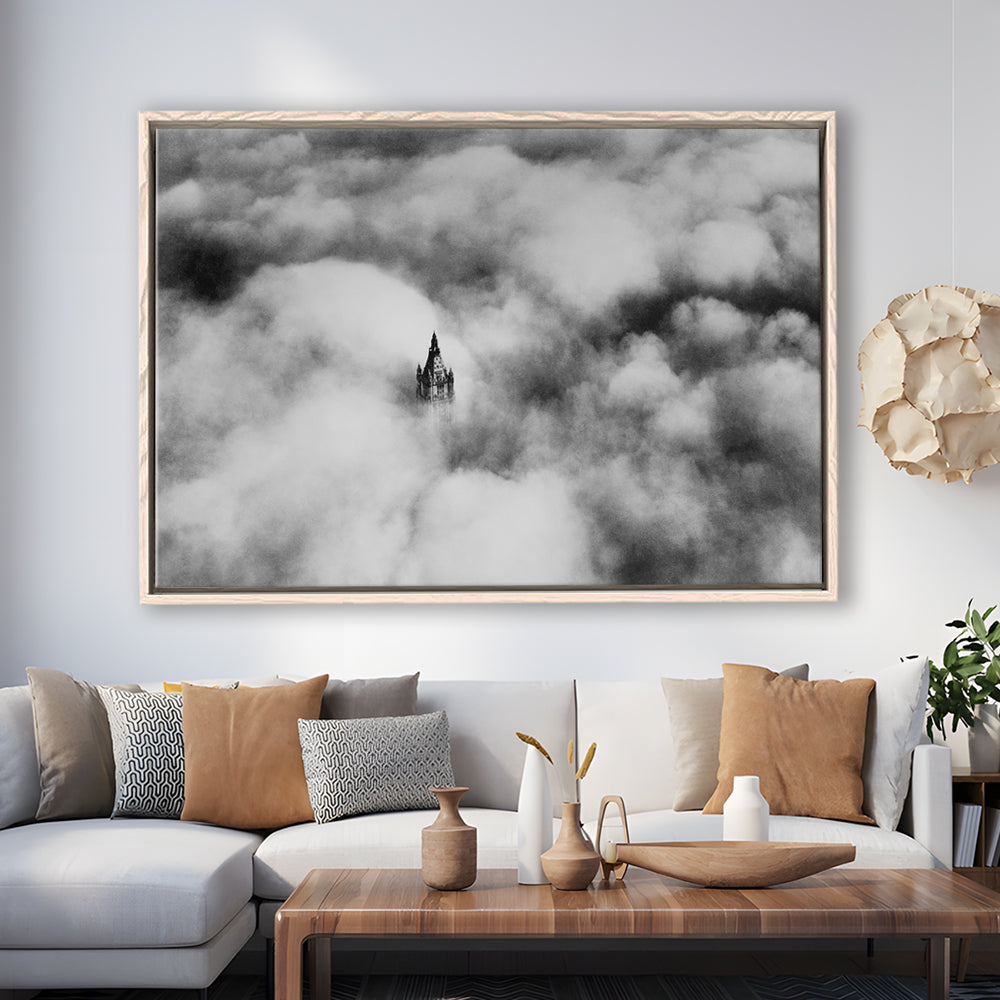 Woolworth Tower New York Black and White Art Vintage City Architecture Print, Floating Framed Canvas Print