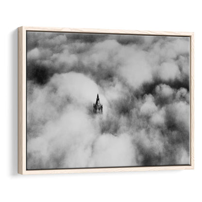 Woolworth Tower New York Black and White Art Vintage City Architecture Print, Floating Framed Canvas Print