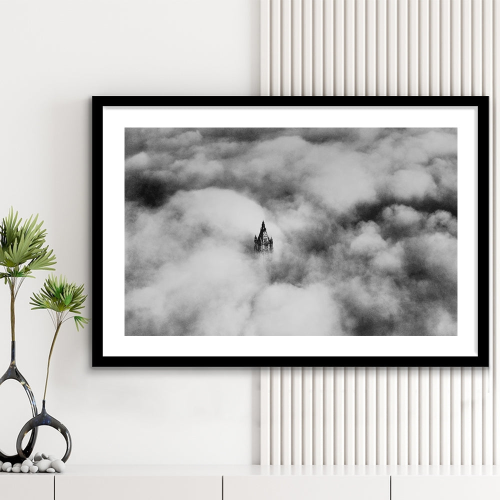 Woolworth Tower New York Black and White Art Vintage City Architecture Print, Framed Art Print White Border Wall Decor