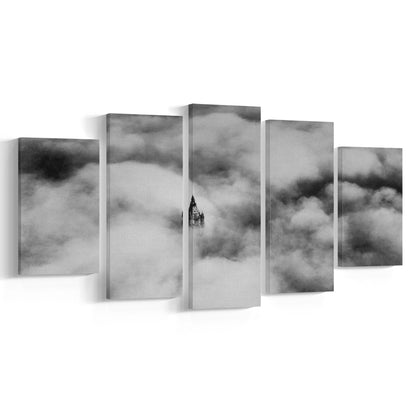 Woolworth Tower New York Black and White Art Vintage City Architecture Print, Mixed 5 Pieces Canvas Print