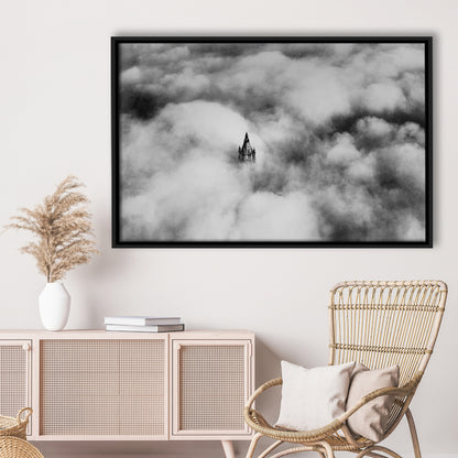 Woolworth Tower New York Black and White Art Vintage City Architecture Print, Floating Framed Canvas Print