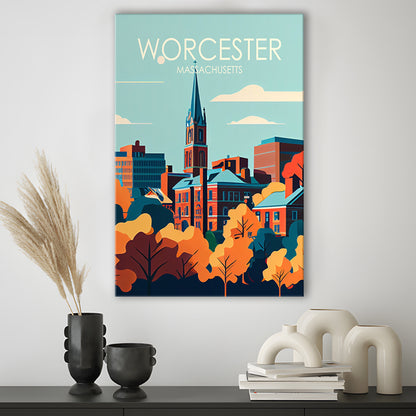 Worcester Massachusetts Retro Art Print, Worcester City Wall Art, Canvas Print, Painting Canvas, Living Room Decor