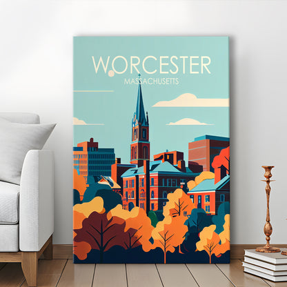 Worcester Massachusetts Retro Art Print, Worcester City Wall Art, Canvas Print, Painting Canvas, Living Room Decor