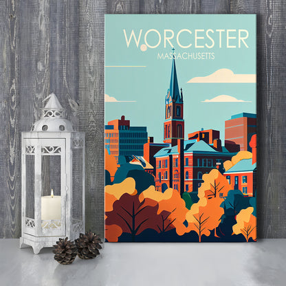 Worcester Massachusetts Retro Art Print, Worcester City Wall Art, Canvas Print, Painting Canvas, Living Room Decor