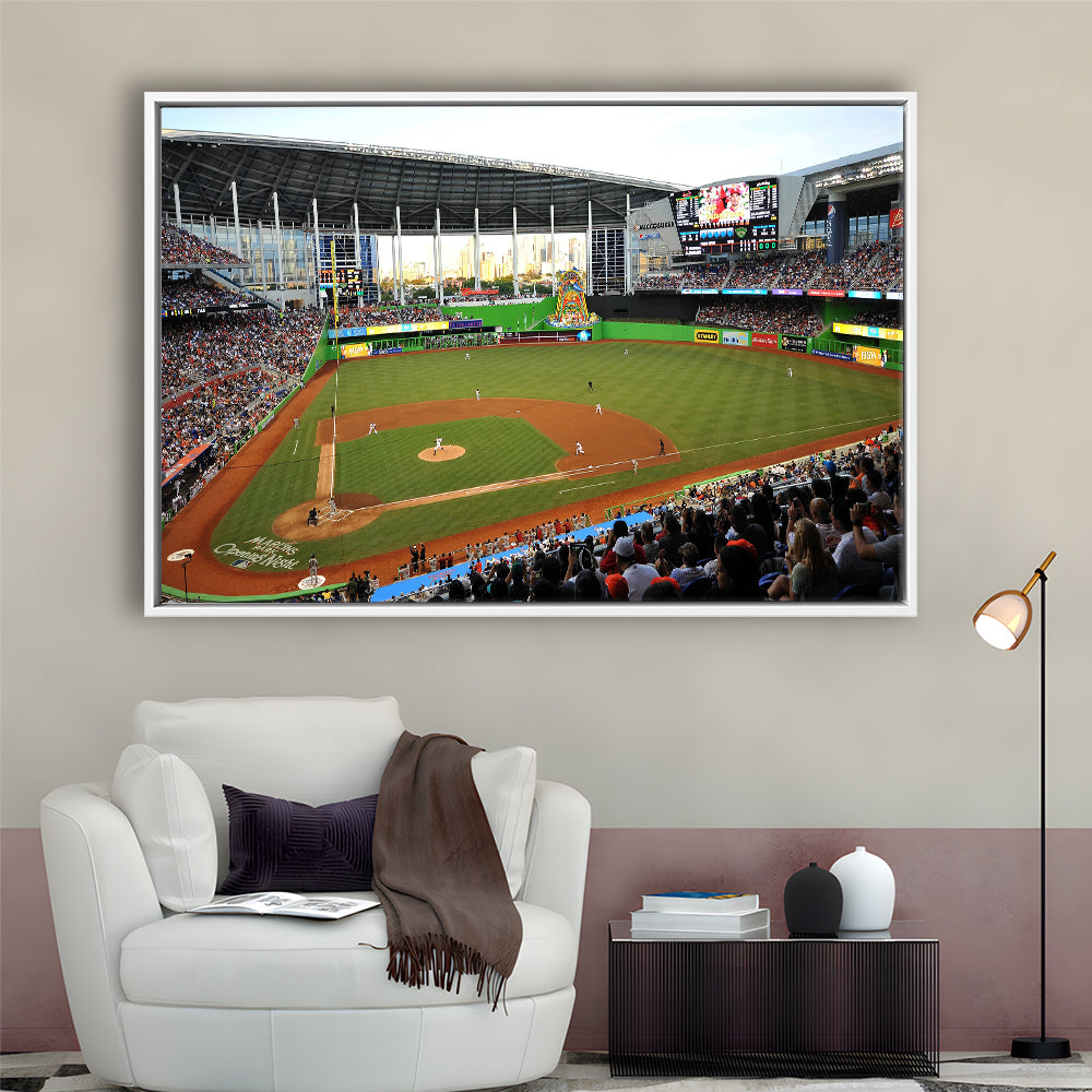 World Baseball Classic Marlins Park, Stadium Canvas, Sport Art, Framed Canvas Print Wall Art, Floating Frame