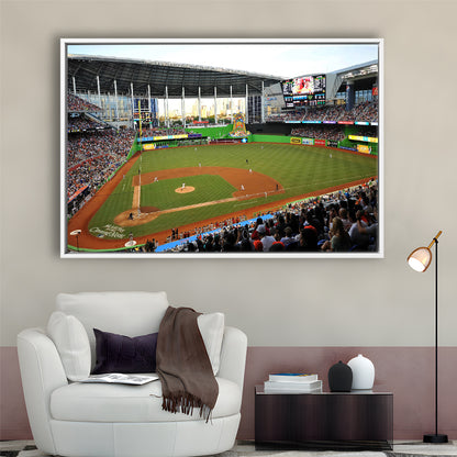 World Baseball Classic Marlins Park, Stadium Canvas, Sport Art, Framed Canvas Print Wall Art, Floating Frame