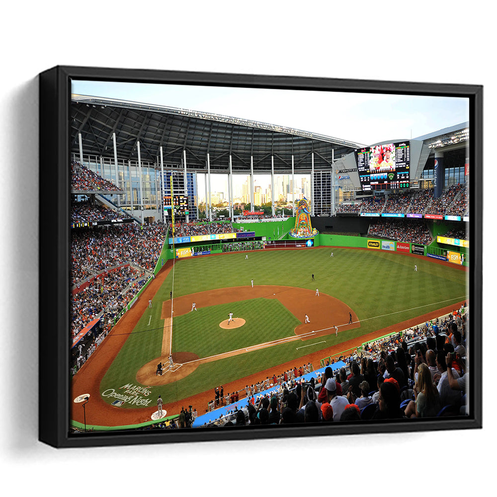 World Baseball Classic Marlins Park, Stadium Canvas, Sport Art, Framed Canvas Print Wall Art, Floating Frame