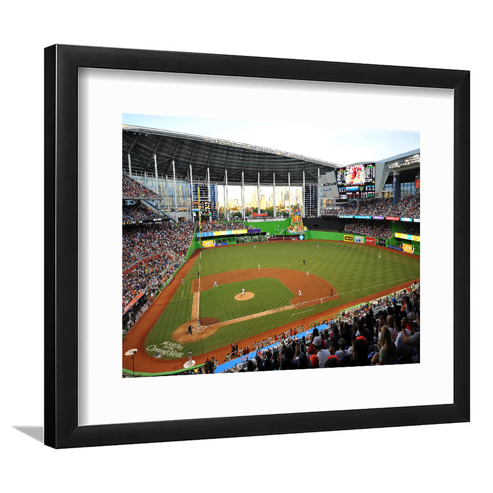 World Baseball Classic Marlins Park, Stadium Canvas, Sport Art, Gift for him, White Border Framed Art Print Wall Decor