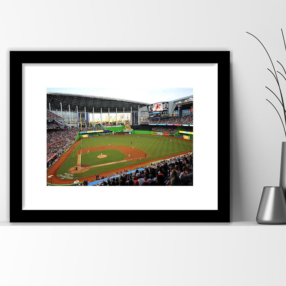 World Baseball Classic Marlins Park, Stadium Canvas, Sport Art, Gift for him, White Border Framed Art Print Wall Decor