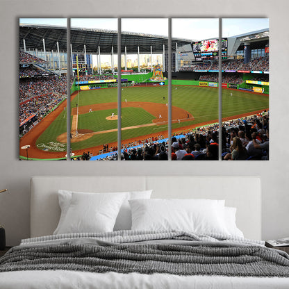 World Baseball Classic Marlins Park, Stadium Canvas, Sport Art, 5 Panel B, Extra Large Canvas, Canvas Print Wall Art