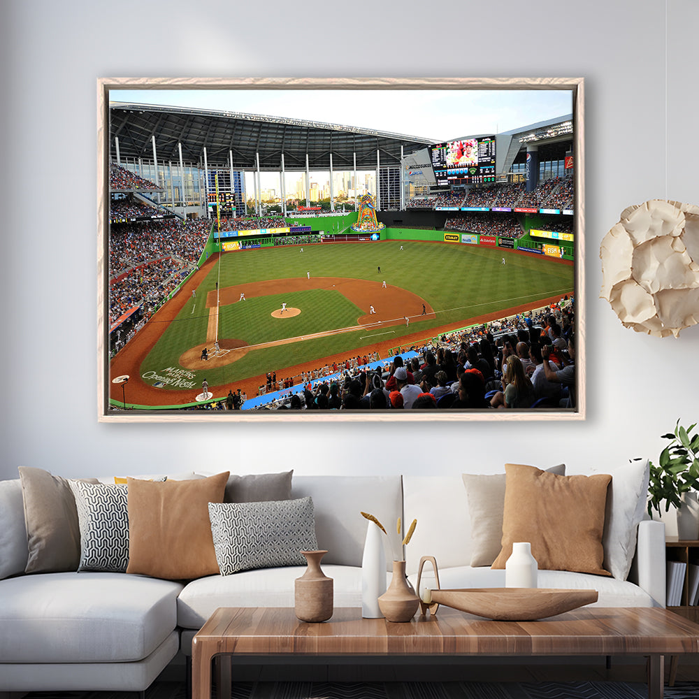 World Baseball Classic Marlins Park, Stadium Canvas, Sport Art, Framed Canvas Print Wall Art, Floating Frame